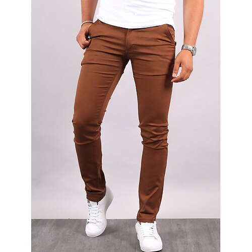 

Men's Trousers Chinos Chino Pants Pocket Plain Comfort Breathable Business Daily Cotton Blend Fashion Casual Black Khaki