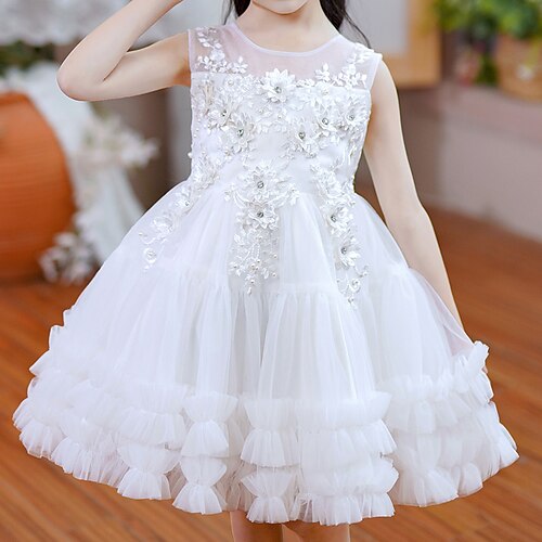 

Bambino Da ragazza Vestito da festa Fiore decorativo Vestito da festa Al ginocchio Vestito Occasioni speciali Retato Girocollo Senza maniche Adorabile Vestito 4-12 anni Estate Bianco Rosa