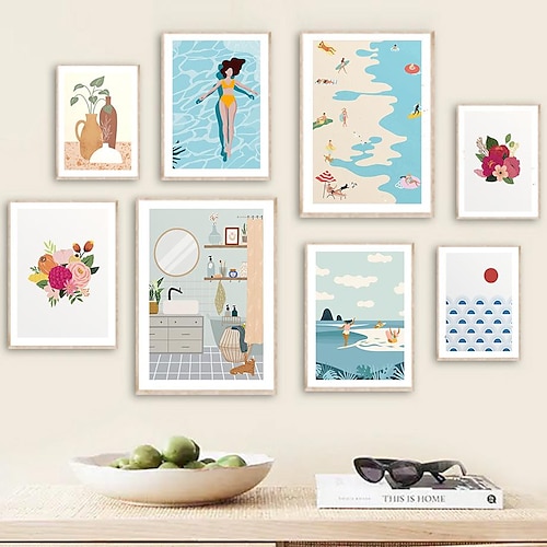 

Summer Beach Wall Art Canvas Sea Landscape Poster and Prints Palace Sand Carving Sea Shell Painting Gift for Home Decor Wall Decor No Frame