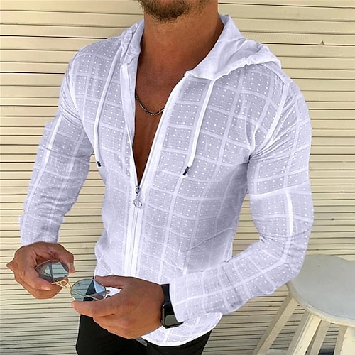 

Per uomo Camicia estiva Maglietta informale Camicia con cappuccio Nero Bianco Manica lunga Liscio Con cappuccio Esterno Strada Cerniera Abbigliamento Di tendenza Classico Informale