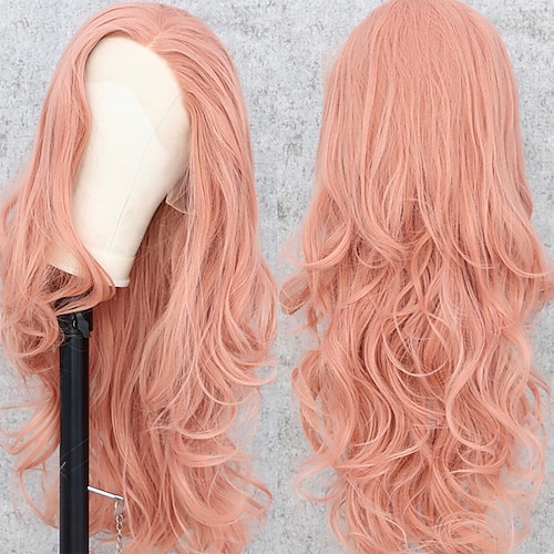 

Perruque avant en dentelle synthétique pour femmes perruques ondulées faux extension de cheveux résistant à la chaleur violet rose blonde perruques cosplay