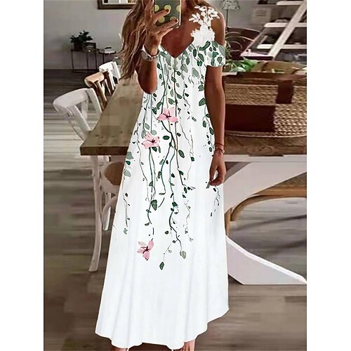 

Damen kleid lang Casual kleid Spitzenkleid A Linie Kleid Blumen Farbverläufe Modisch Strassenmode Outdoor Täglich Verabredung Spitze Patchwork Kurzarm Gurt Kleid Regular Fit Weiß Blau Grün Sommer