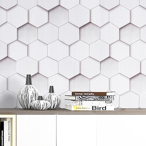 

1 pc 3d panneau mural hexagonal géométrie abstraite papier peint étanche peler et coller, papier peint de dosseret de cuisine, autocollants muraux amovibles, 17,7 '' x 236 ''