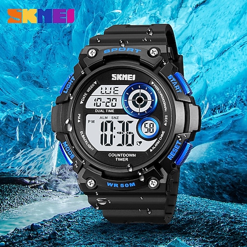 

SKMEI Top Brand Sport Back Light Digital Watch Mens 5Bar Waterproof Military Countdown Clock Wristwatches