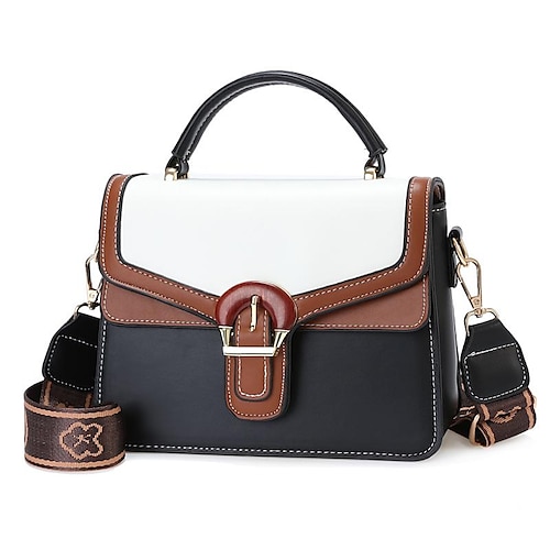 

Dame Håndveske Crossbody-veske PU lær Kontor Daglig Spenne Holdbar Helfarge Svart Hvit Rosa