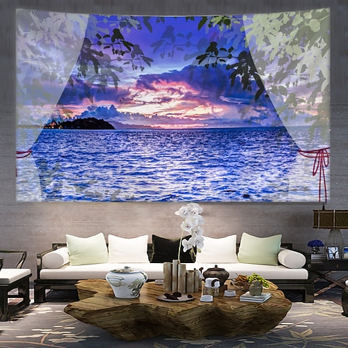 

Faux fenêtre plage coucher de soleil tapisserie paysage tenture murale photographie toile de fond couverture rideau maison chambre salon décoration