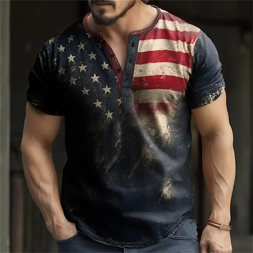 

Per uomo Camicia Henley Pop art Bandiera Henley Abbigliamento Stampa 3D Esterno Giornaliero Manica corta Bottone giù Stampa Di tendenza Originale Comodo