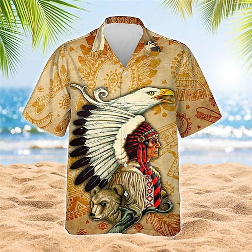 

Men's Shirt Summer Hawaiian Shirt Graphic Prints Vintage Eagle Cuban Collar Khaki Outdoor Casual Short Sleeve Print Clothing Apparel Sports Fashion Streetwear Designer