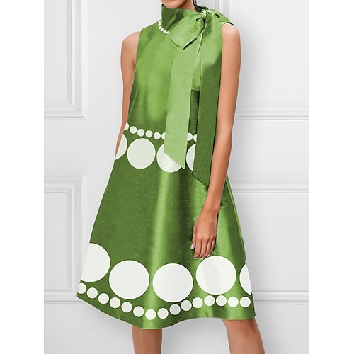 

Dame Gjestekjole til bryllup Festkjole Cocktail Kjole Midikjole Grønn Ermeløs Polkadotter Blondér Sommer Vår Høst Høy krage Mote Bryllupsgjest Feriereise Sommerkjole S M L XL 2XL 3XL