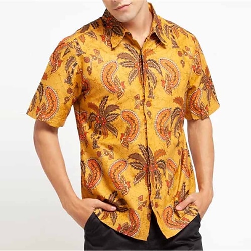 

Men's Shirt Summer Hawaiian Shirt Floral Graphic Prints Vintage Turndown Yellow Wine Brown Outdoor Street Short Sleeves Print Clothing Apparel Fashion Streetwear Designer Soft