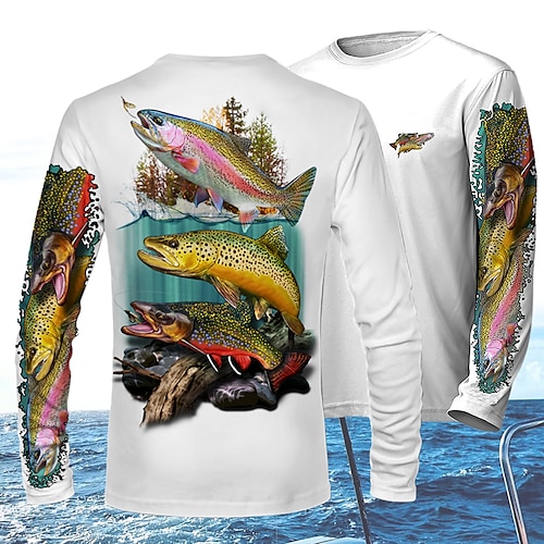 

Men's Fishing Shirt Outdoor Long Sleeve UPF50 UV Protection Breathable Quick Dry Lightweight Top Summer Spring Outdoor Fishing White Yellow Blue