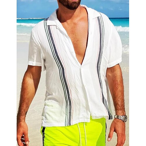 

Per uomo Camicia Camicia con bottoni Camicia estiva Maglietta informale Camicia da spiaggia Bianco Manica corta A strisce Collo ripiegabile Giornaliero Da mare Stampa Abbigliamento Di tendenza
