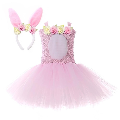 

Tiere Kaninchen Kleid Blumenmädchen Kleid Tüll-Kleider Mädchen Film Cosplay Cosplay Rosa Kleid Kindertag Maskerade Organza