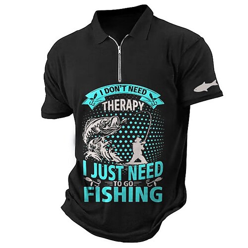 

Herre Zip Polo POLO T-skjorte Golf skjorte Bokstaver Grafiske trykk Fisk Aftæpning Svart Vin Blå Grønn Grå utendørs Gate Kort Erme Glidelås Trykt mønster Klær Mote Designer Fritid Pustende