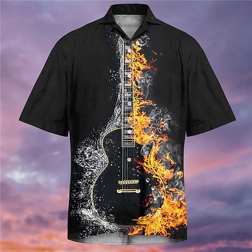 

Homme Chemise Chemise hawaïenne Imprimés Photos Musique Guitare Collier cubain Jaune Bleu Violet Vert Extérieur Casual Manche Courte Imprimer Vêtement Tenue Sportif Mode Vêtement de rue Design