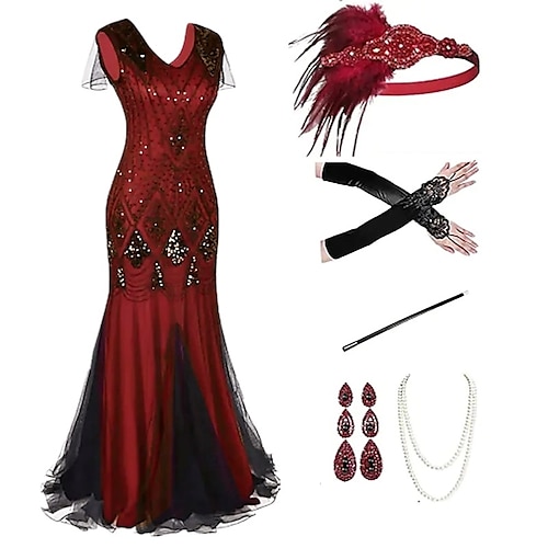 S-4XL Plus Size Red 1920s Gatsby Wedding Flapper Fringed Dress ,vintage  Roaing Sequins Beaded Cocktail Prom Party Gown With Fringed Capelet 