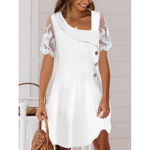 

Per donna Vestito casual Vestito bianco Abito estivo Liscio Pizzo Pulsante A V Manica in pizzo Mini abito Di tendenza Streetwear Esterno Strada Manica corta Standard Bianco Estate Primavera S M L XL