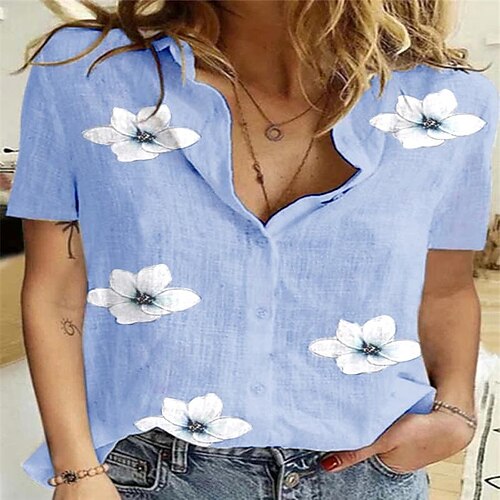 

Mujer Camisa Blusa Blanco Azul Piscina Gris Floral Botón Estampado Manga Larga Casual Festivos Básico Cuello Camisero Regular Flor S