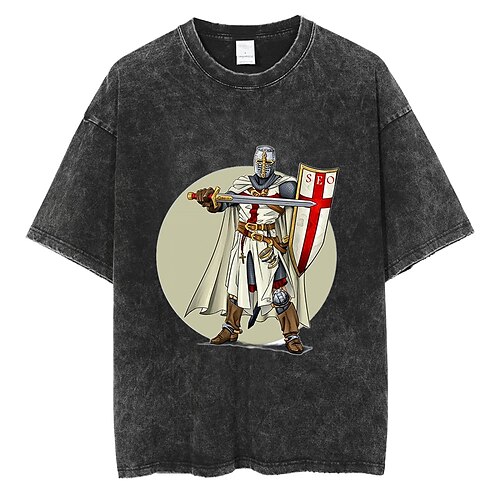 

Den siste templar Tempelridder Korsfarer T-skjorte Oversized Acid Washed T-skjorte Trykt mønster Retro Punk og gotisk T-Trøye Til Herre Dame Unisex Voksne Varmstempling 100% bomull Fritid / hverdag