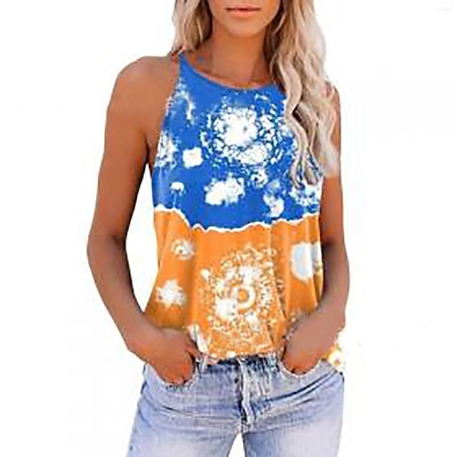 

Women's Tank Top Halter Blue Orange Tie Dye Print Sleeveless Daily Weekend Basic Round Neck Regular Abstract Painting S