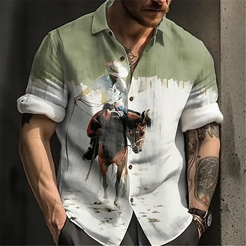 

Hombre Camisa camisa hawaiana Floral Estampados Cowboy Cuello Vuelto Verde Claro Azul Piscina Verde Trébol Exterior Calle Mangas cortas Estampado Ropa Moda Ropa de calle Design Casual