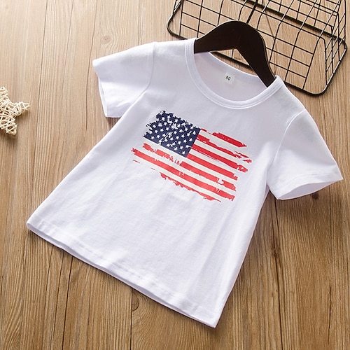 

Baby Drenge T-shirt T-shirt Flag Kortærmet Crewneck Børne Top udendørs Mode Daglig Sommer Forår Hvid 3-7 år