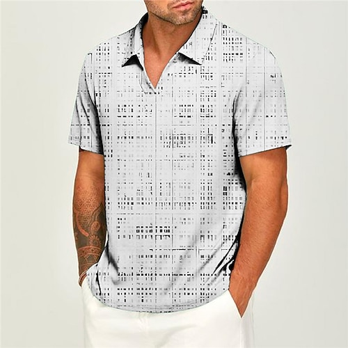 

Per uomo POLO Camicia da golf Golf A quadri Stampe astratte Geometria A V Bianco Blu Esterno Strada Maniche corte Stampa Abbigliamento Sportivo Di tendenza Streetwear Originale