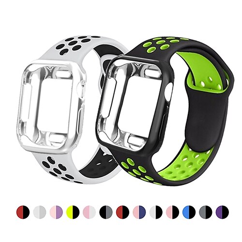 

Sport Band Compatible with Apple Watch band 38mm 40mm 41mm 42mm 44mm 45mm with Case Two Tone Adjustable Silicone Strap Replacement Wristband for iwatch Series 8 7 6 5 4 3 2 1 SE