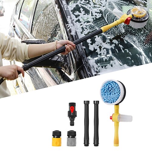 Car Wash Brush Cleaning Kit 360° Spin Car Mop Microfiber Car Cleaning Brush  Detachable Extendable Scrub Brush Garden Hose Spray Nozzle Spray Gun