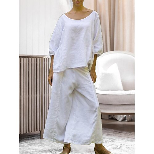 

Per donna Plus Size loungewear Completi Colore puro Semplice Essenziale Informale Interni Giornaliero Da mare Cotone Traspirante Bavero Mezza manica Camicia Pantalone Estate Primavera Nero Bianco