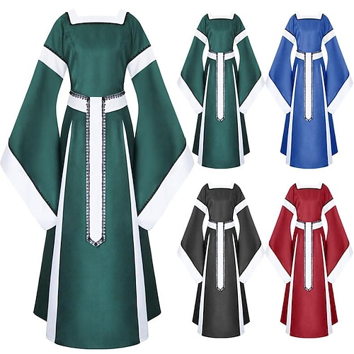 

Retro Antiguo Medieval Renacimiento Vestidos Mujer Disfraz Cosecha Cosplay Casual Diario Manga Larga Vestido Mascarada