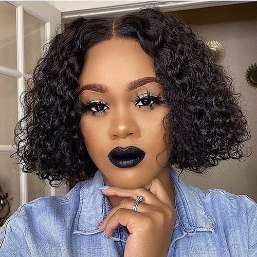 

capelli umani 4x4 lace front wig parte centrale capelli indiani jerry curl parrucca nera densità 130% classico moda donna per donna corto lungo media lunghezza parrucca di capelli umani con lace