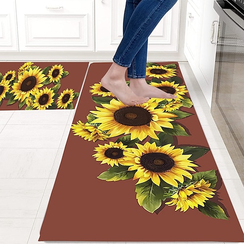 

Kitchen Floor Mat Wooden Board Flower Sunflower Letter Diatom Mud Floor Mat Kitchen Bathroom Water Absorption Mat Diatomaceous Earth Material