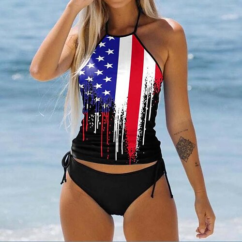 

Per donna Costumi da bagno Tankini 2 pezzi Normale Costume da bagno 2 pezzi Stampe Bandiera americana degli Stati Uniti Rosso Costumi da bagno Sportivo Abbigliamento mare Estate
