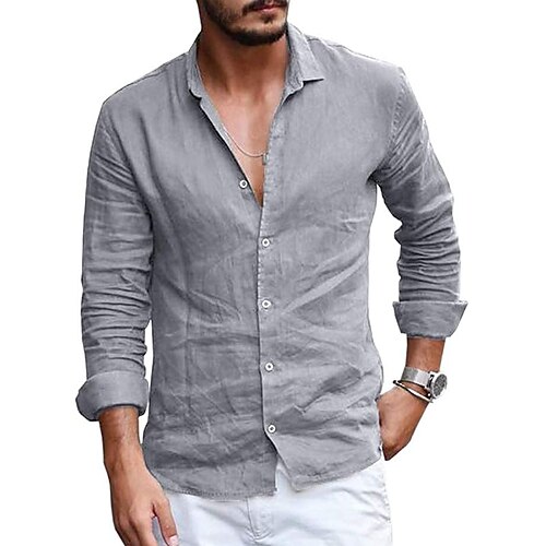 

Per uomo camicia di lino Camicia con bottoni Camicia estiva Maglietta informale Nero Bianco Blu scuro Manica lunga Liscio Collare da campo Primavera estate Informale Giornaliero Abbigliamento