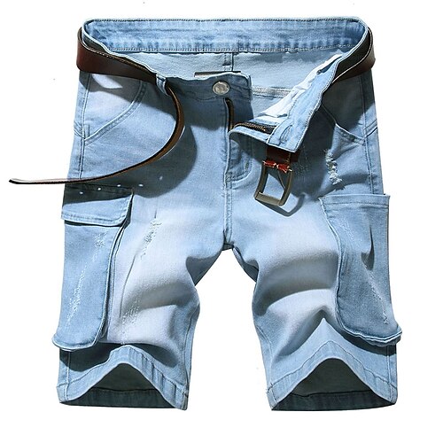 

Herre Jeans Denim shorts Jean Shorts Lomme Multi lomme Vanlig Komfort Åndbart udendørs Daglig I-byen-tøj Denimstof Mode Afslappet Lyseblå