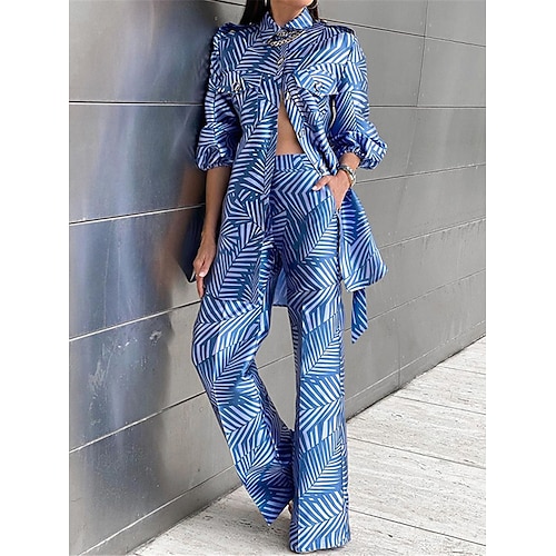 

Per donna Abiti Giacca Ufficio Da tutti i giorni Estate Primavera Autunno Standard Cappotto Standard Antivento Traspirante Moda Moderno Da cerimonia Giacca Manica lunga A foglia Con tasche Stampa Blu