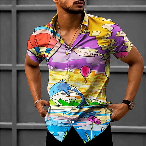 

Homme Chemise Chemise hawaïenne Imprimés Photos Graffiti Dauphin Col rabattu Bleu Violet Extérieur Plein Air Manches courtes Imprimer Vêtement Tenue Mode Vêtement de rue Design Décontractées