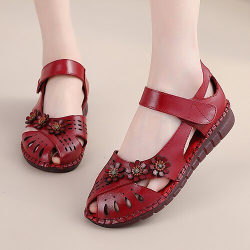 

Mujer Sandalias Zapatos Confort Sandalias de plataforma Diario Paseo Flor Tacón Plano Vintage Elegante Casual Cuero Cinta Floral Negro Blanco Rosa