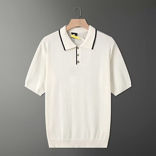 

Herre strik polo Afslappet Ferie Knaphul Knap Kortærmet Mode Moderne Vanlig Knap Sommer Sort Beige strik polo