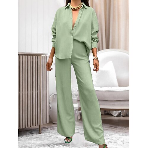 

Per donna Plus Size loungewear Completi Colore puro Di tendenza Informale Comoda Interni Strada Giornaliero Cotone Traspirante Bavero Manica lunga Camicia Pantalone Pulsante Estate Primavera Nero