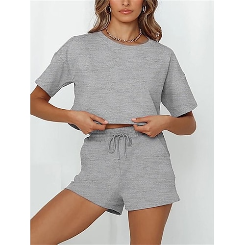 

Per donna loungewear Completi 2 pezzi Colore puro Di tendenza Informale Comoda Strada Giornaliero Appuntamento Poliestere Traspirante Girocollo Manica corta Pantaloncini Estate Primavera Nero Bianco