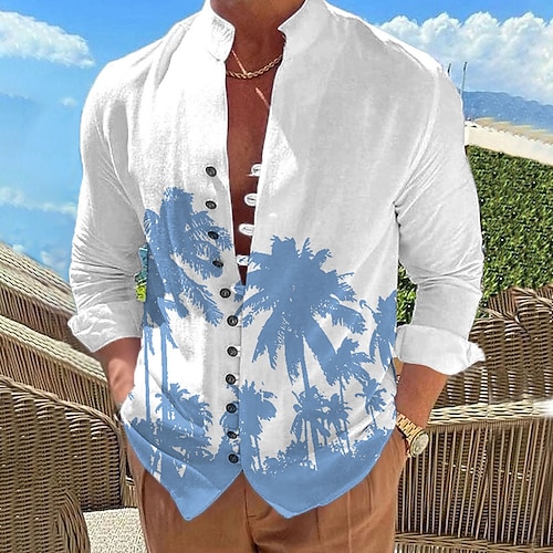 

Herren Hemd leinenhemd Hawaiihemd Sommerhemd Kokosnussbaum Grafik-Drucke Ständer Schwarz Gelb Blau Purpur Outdoor Strasse Langarm Bedruckt Bekleidung Leinen Modisch Strassenmode Designer Brautkleider