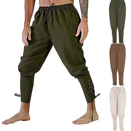 

Men's Linen Pants Trousers Summer Pants Pocket Elastic Waist Leg Drawstring Plain Comfort Breathable Outdoor Daily Going out Linen / Cotton Blend Fashion Casual Black Army Green