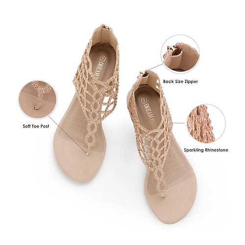 

Femme Sandales Sandales plates Grandes Tailles Extérieur Plage Strass Talon Plat Elégant Décontractées Faux Cuir Fermeture Noir Beige