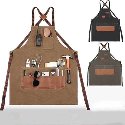 

Kochschürze für Damen und Herren, Küchenschürze, personalisierte Gartenschürze mit Taschen, Canvas-Werkzeugschürze mit verstellbarem Riemen für Gärtner