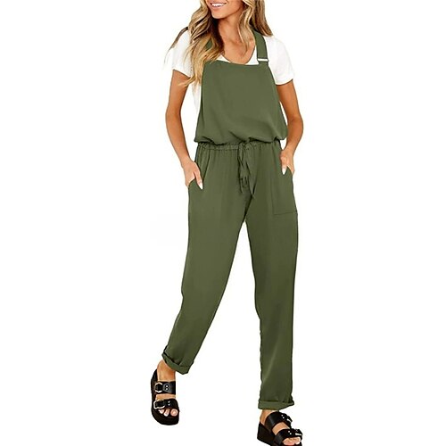 

Mulheres Macacão Bolsos Com Cordão Côr Sólida Decote U Roupa de rua Rua Diário Normal Sem Manga Verde Tropa Azul Marinha Laranja S M L Verão