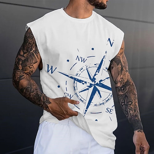 

Homens Top de colete Camiseta masculina sem mangas Gráfico Bussola Gola Redonda Roupa Impressão 3D Diário Esportes Sem Manga Imprimir Moda Designer Músculo