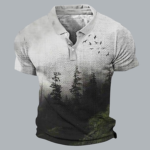 

Homens Camisa Polo Waffle Polos de botões pólo de lapela Camiseta Polo Camisa de golfe Gradiente Estampas Abstratas Aberto para a Lateral Preto Cinzento Ao ar livre Rua Manga Curta Imprimir Roupa