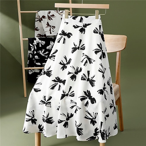 

Women's Skirt A Line Midi Chiffon Apricot Black White Skirts Spring Summer Chiffon Print Lined Elegant Summer Daily Holiday One-Size